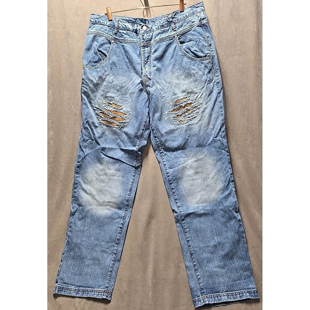 Vintage Al Wissam Embroidered Denim Jeans Patchwork‎ Y2K Leather Stitching Baggy